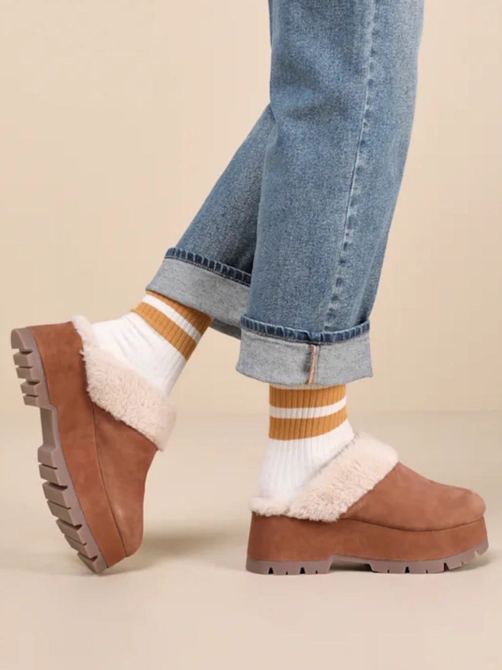 Steve Madden Juney Platform Clogs Chestnut Suede Sherpa Lined Slip-On Size 9